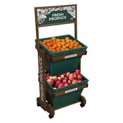 qualità  2 Layers Display Vegetable Rack For Shop Wooden Fruit Display Stand With Removable Basket Fabbrica