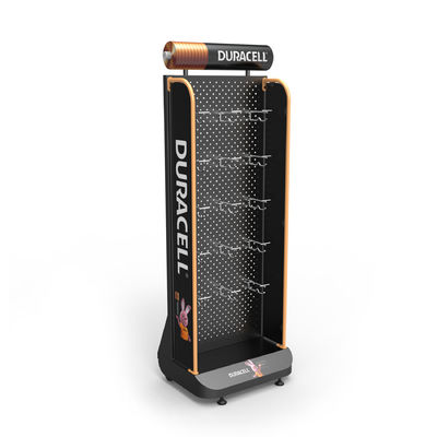 qualità  AA Battery Point Of Sales Displays Pegboard Floor Stand With Hanging Hooks Fabbrica