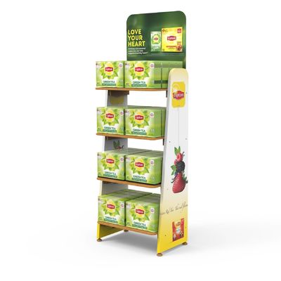 Display Rack in legno laminato personalizzato per i supermercati commerciali Display bevande da tè