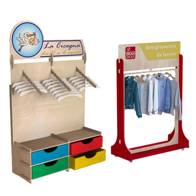 Rack di vetro compensato personalizzato per negozi di abbigliamento, vetro e accessori