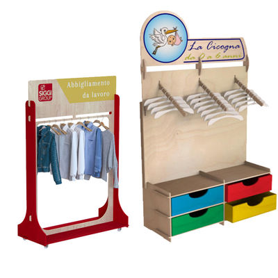 Rack di vetro compensato personalizzato per negozi di abbigliamento, vetro e accessori
